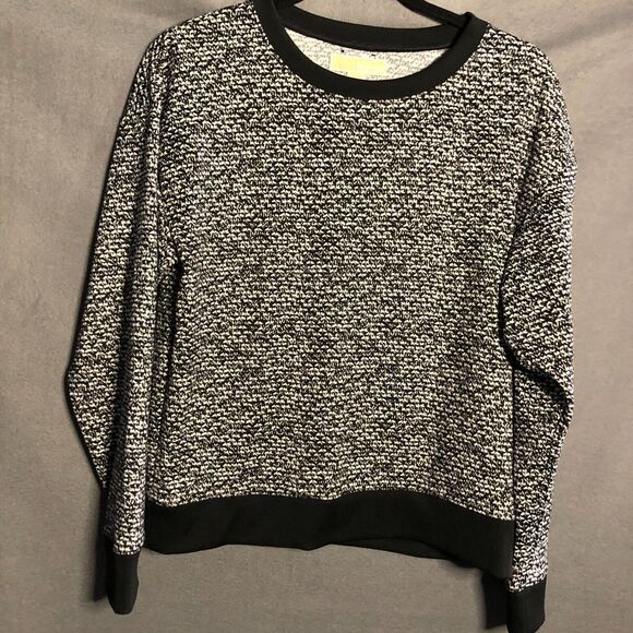 michael kors womens sweater small s black white printed crew neck mk spots s13 - Picture 2 of 13